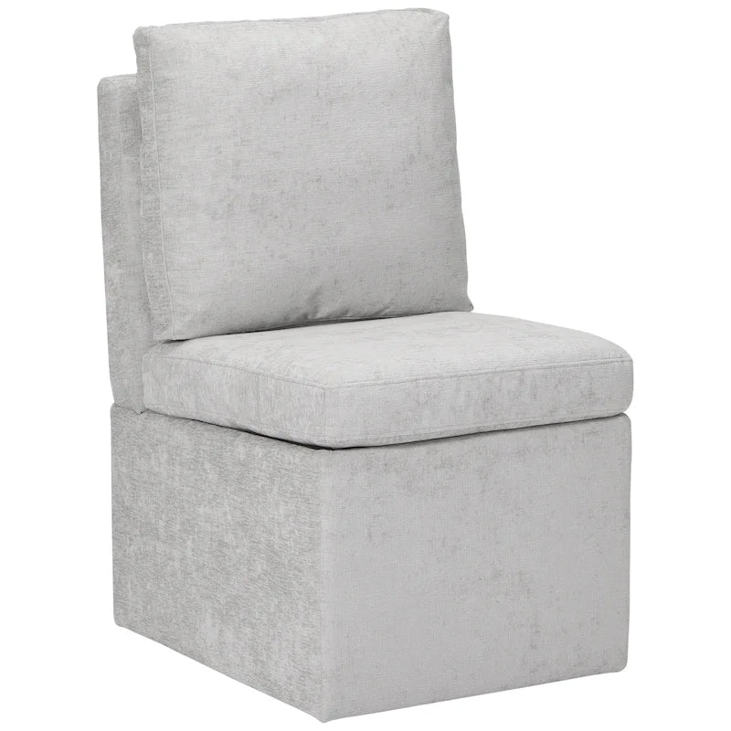 Chenille Upholstered Dining Chair with Under Seat Storage and Caster Wheels