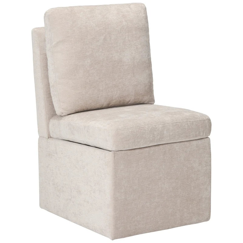 Chenille Upholstered Dining Chair with Under Seat Storage and Caster Wheels