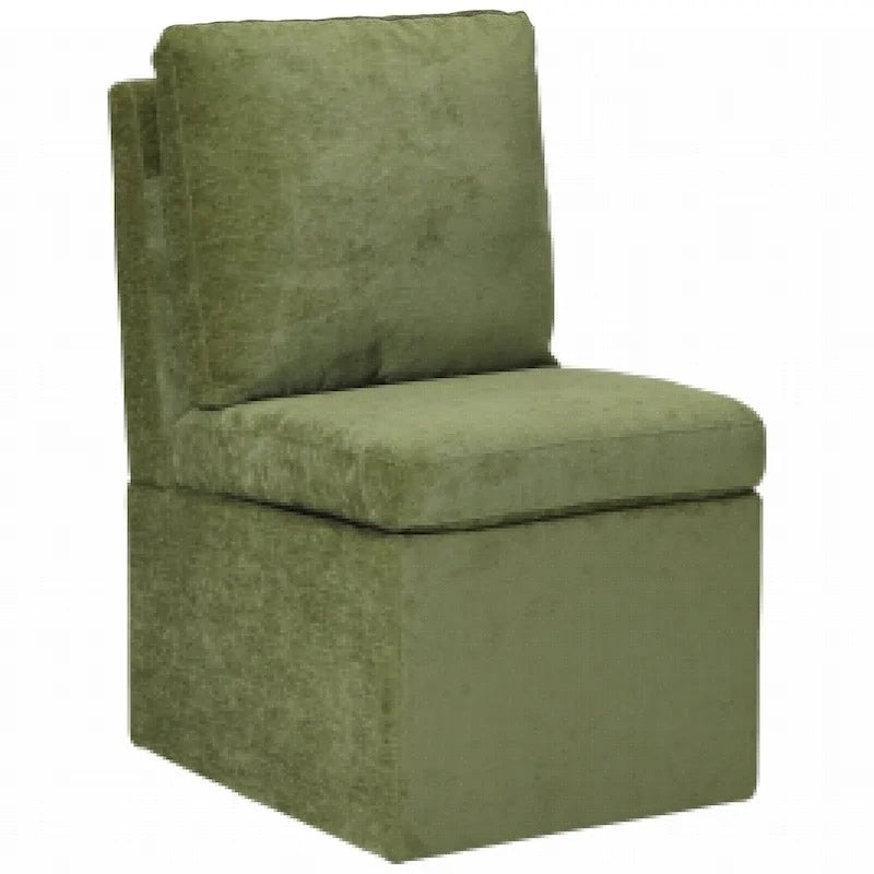 Chenille Upholstered Dining Chair with Under Seat Storage and Caster Wheels