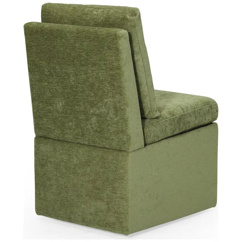 Chenille Upholstered Dining Chair with Under Seat Storage and Caster Wheels