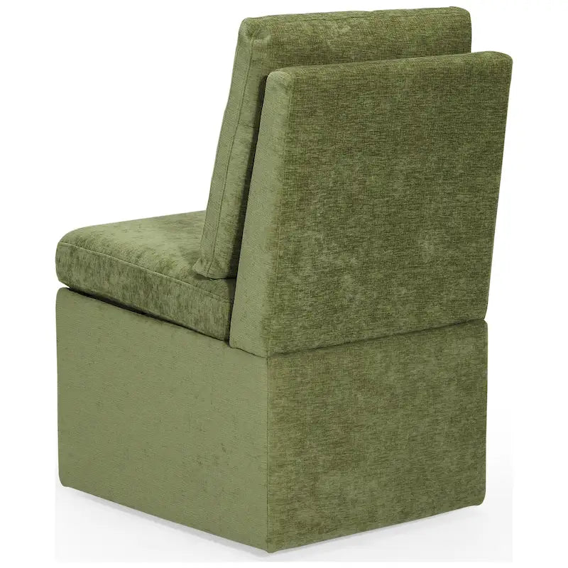 Chenille Upholstered Dining Chair with Under Seat Storage and Caster Wheels