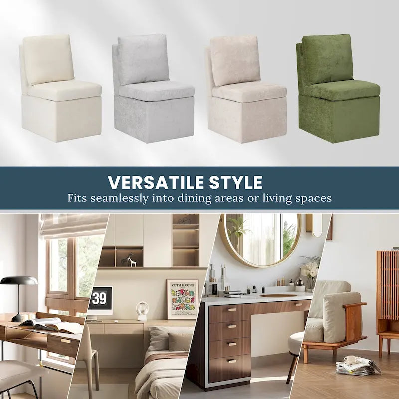 Chenille Upholstered Dining Chair with Under Seat Storage and Caster Wheels