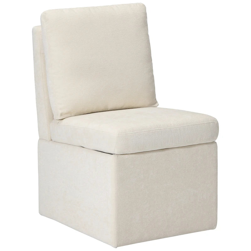 Chenille Upholstered Dining Chair with Under Seat Storage and Caster Wheels