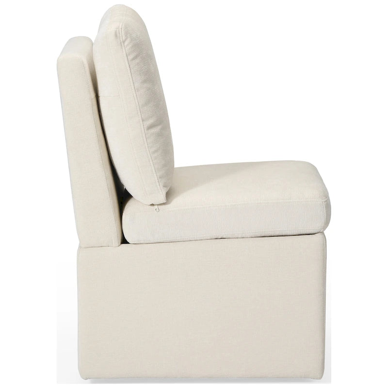 Chenille Upholstered Dining Chair with Under Seat Storage and Caster Wheels
