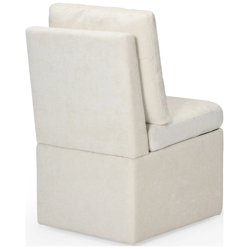 Chenille Upholstered Dining Chair with Under Seat Storage and Caster Wheels
