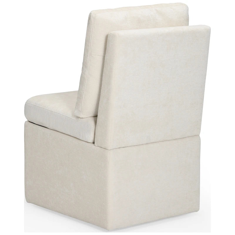 Chenille Upholstered Dining Chair with Under Seat Storage and Caster Wheels