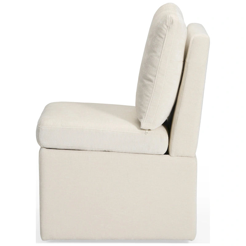 Chenille Upholstered Dining Chair with Under Seat Storage and Caster Wheels
