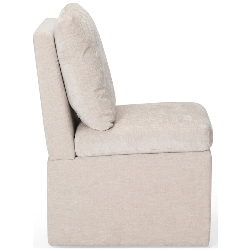 Chenille Upholstered Dining Chair with Under Seat Storage and Caster Wheels