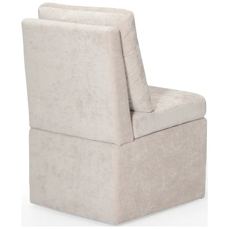 Chenille Upholstered Dining Chair with Under Seat Storage and Caster Wheels