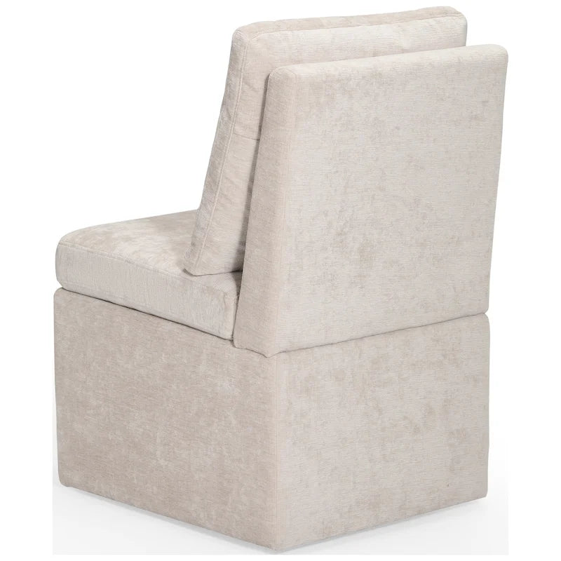 Chenille Upholstered Dining Chair with Under Seat Storage and Caster Wheels
