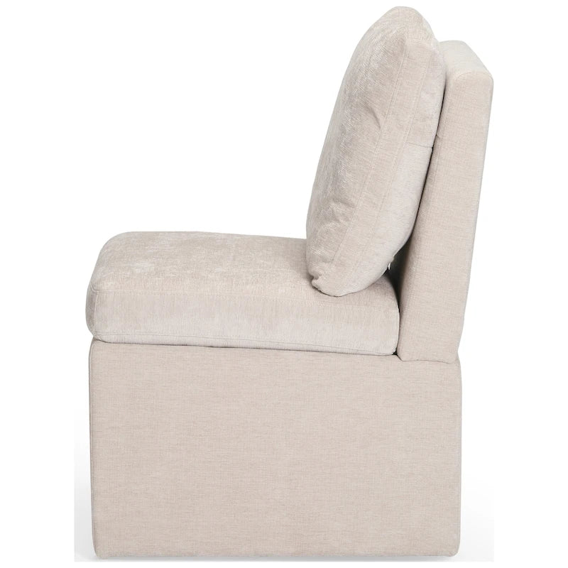 Chenille Upholstered Dining Chair with Under Seat Storage and Caster Wheels