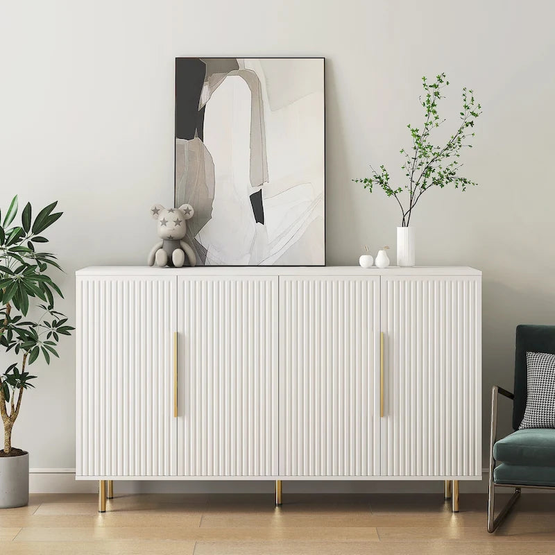 Buffet Cabinet with Fluted Decorative Doors, Wood Sideboard Cabinet with Metal Handles, Storage Cabinet with Adjustable Shelves