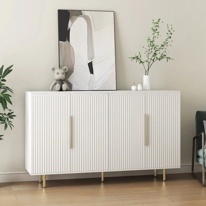 Buffet Cabinet with Fluted Decorative Doors, Wood Sideboard Cabinet with Metal Handles, Storage Cabinet with Adjustable Shelves