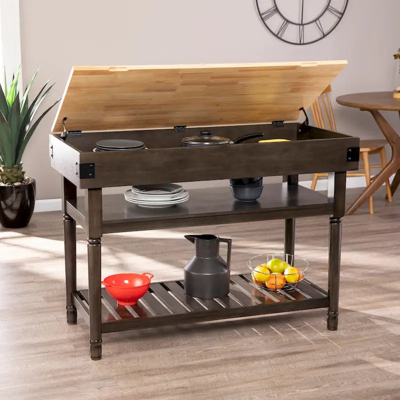 Transitional Gray Storage Kitchen Island