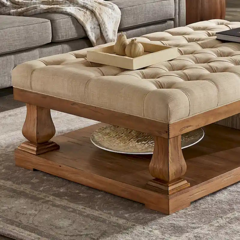 Linen Baluster Rectangular Ottoman