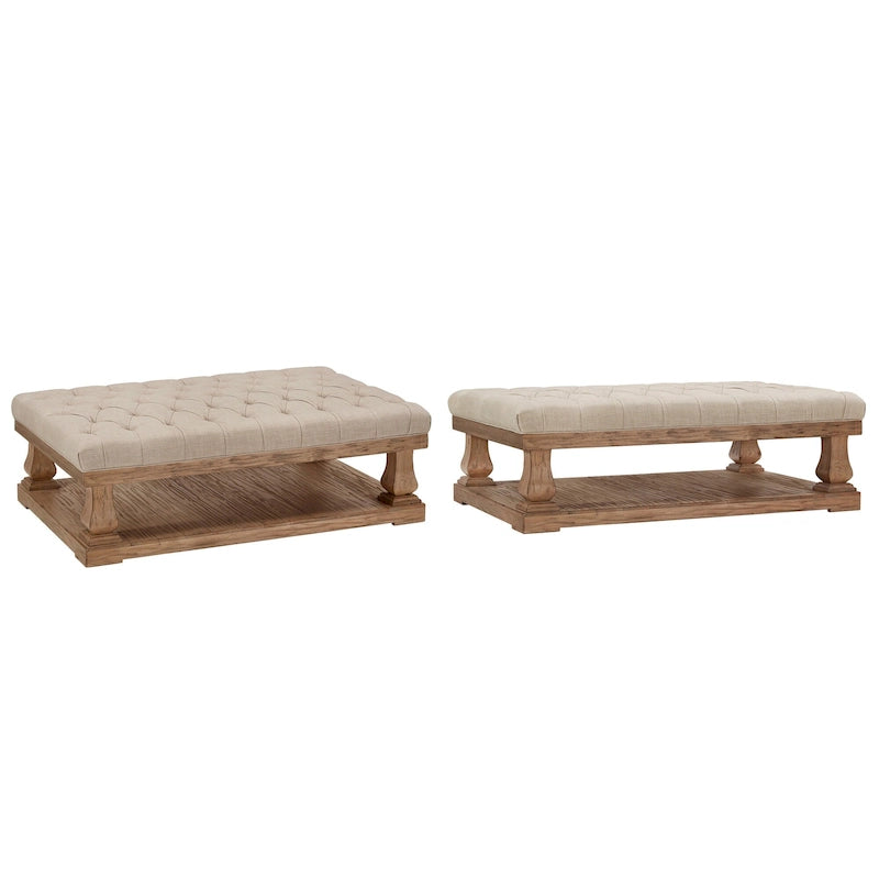 Linen Baluster Rectangular Ottoman