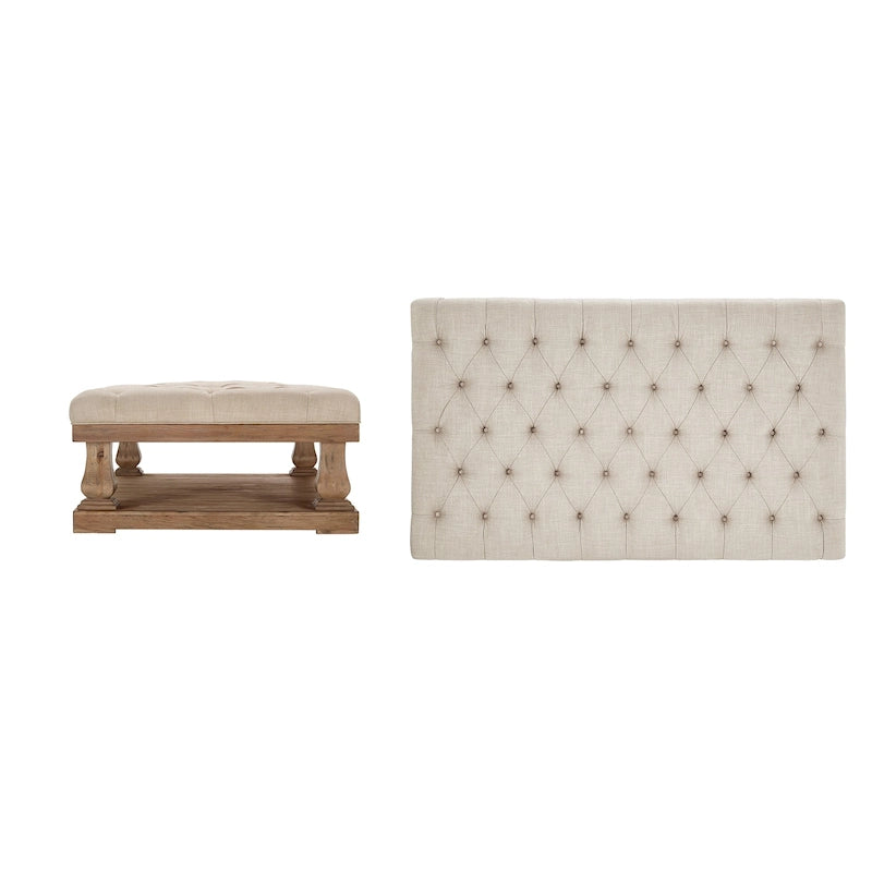 Linen Baluster Rectangular Ottoman