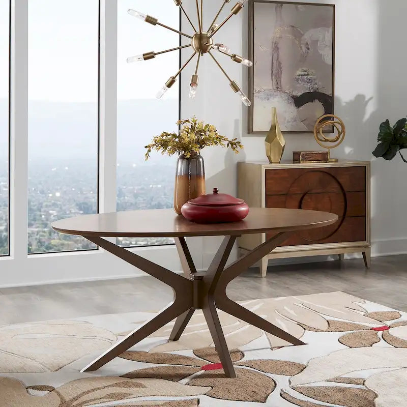 Walnut Finish Oval Dining Table