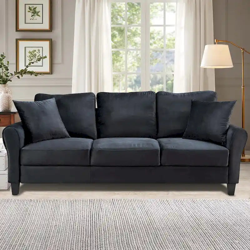 Upholstered 3 Seater Sofa Couch with 2 Pillows