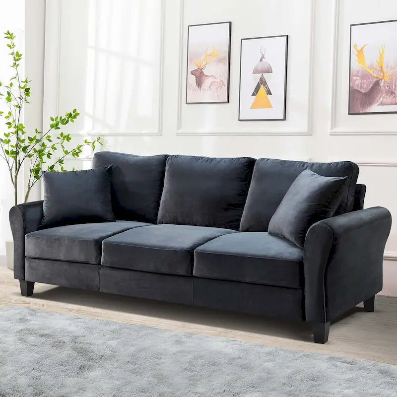 Upholstered 3 Seater Sofa Couch with 2 Pillows