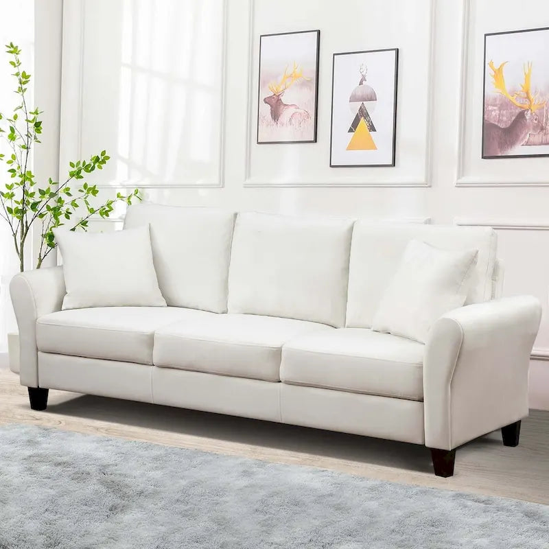 Upholstered 3 Seater Sofa Couch with 2 Pillows