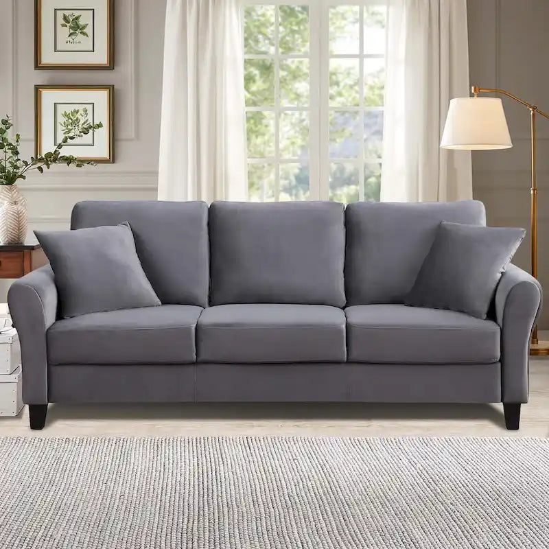 Upholstered 3 Seater Sofa Couch with 2 Pillows