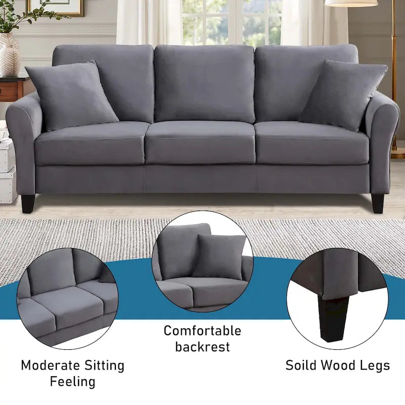 Upholstered 3 Seater Sofa Couch with 2 Pillows