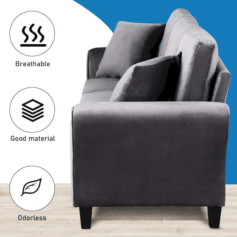 Upholstered 3 Seater Sofa Couch with 2 Pillows