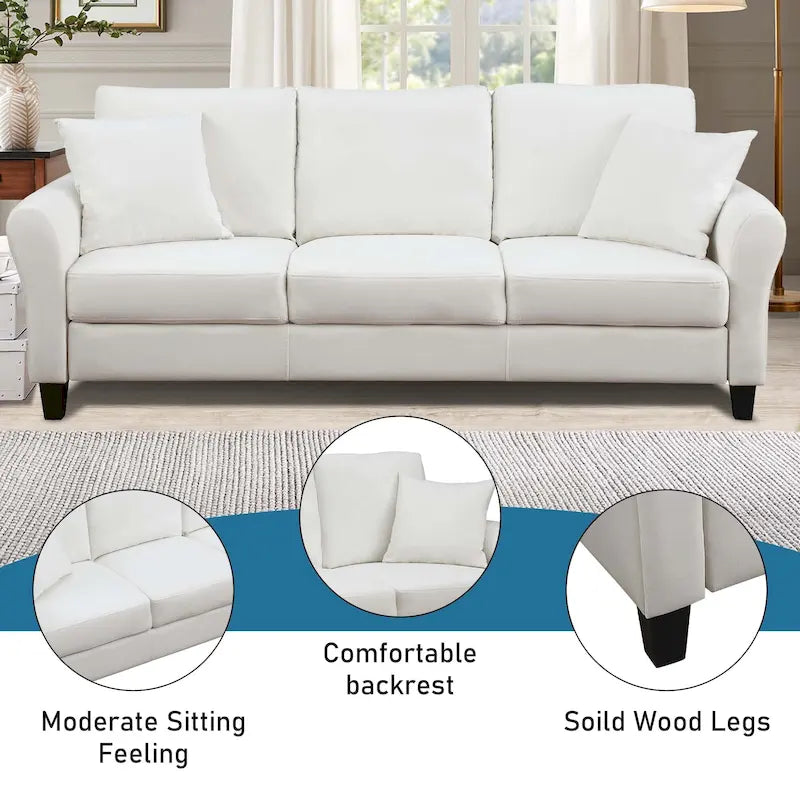Upholstered 3 Seater Sofa Couch with 2 Pillows