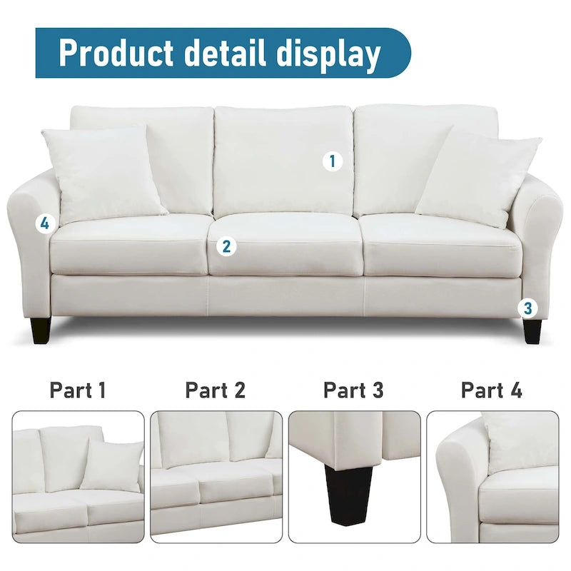 Upholstered 3 Seater Sofa Couch with 2 Pillows