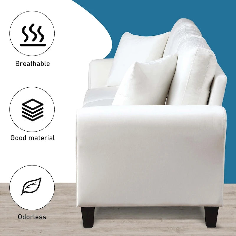 Upholstered 3 Seater Sofa Couch with 2 Pillows
