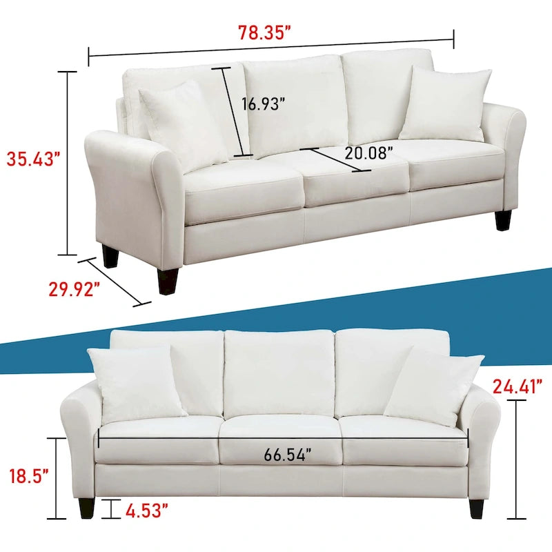 Upholstered 3 Seater Sofa Couch with 2 Pillows