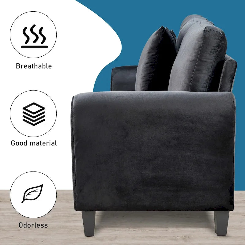 Upholstered 3 Seater Sofa Couch with 2 Pillows