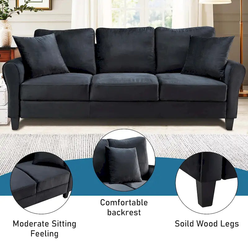 Upholstered 3 Seater Sofa Couch with 2 Pillows