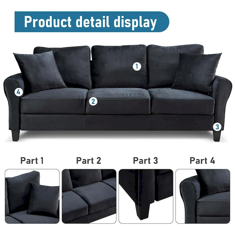 Upholstered 3 Seater Sofa Couch with 2 Pillows