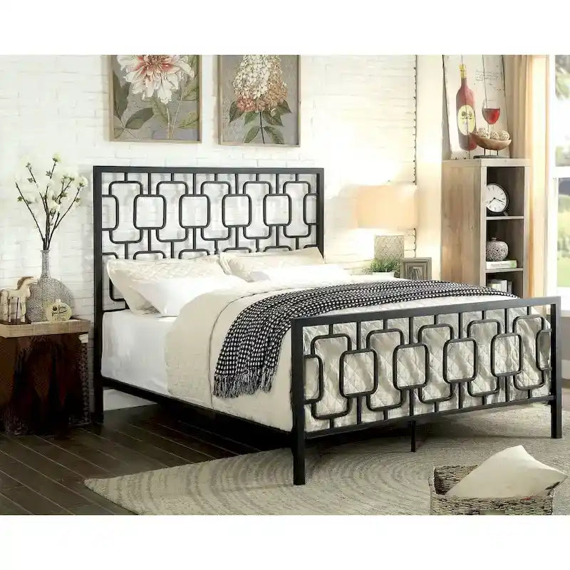 Contemporary Metal Geometric Panel Bed