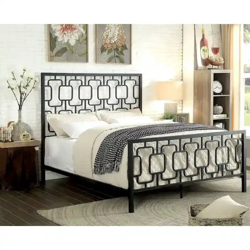 Contemporary Metal Geometric Panel Bed