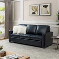 83.46 Wide Genuine Leather Sofa with Squared Arms and Pillows