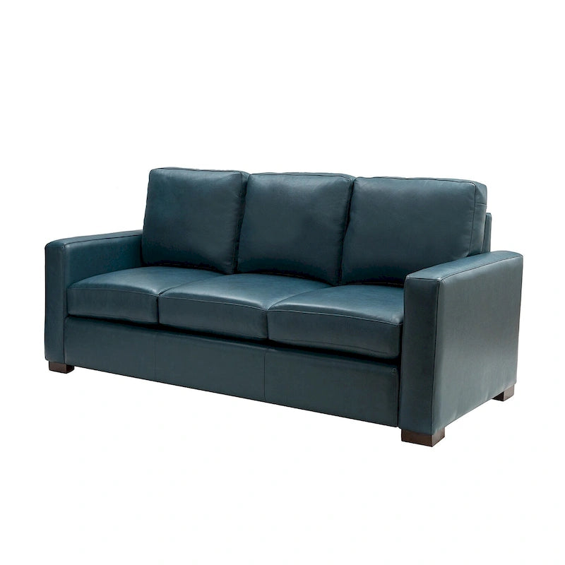 83.46 Wide Genuine Leather Sofa with Squared Arms and Pillows