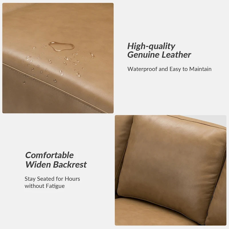 83.46 Wide Genuine Leather Sofa with Squared Arms and Pillows