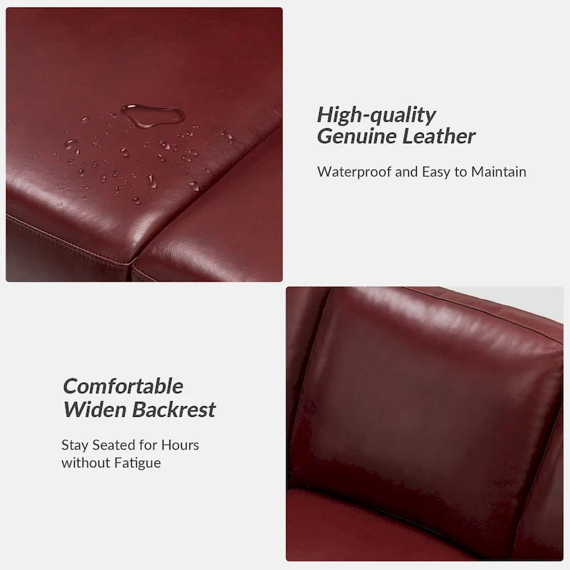 83.46 Wide Genuine Leather Sofa with Squared Arms and Pillows