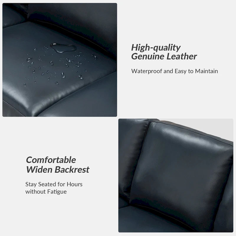 83.46 Wide Genuine Leather Sofa with Squared Arms and Pillows