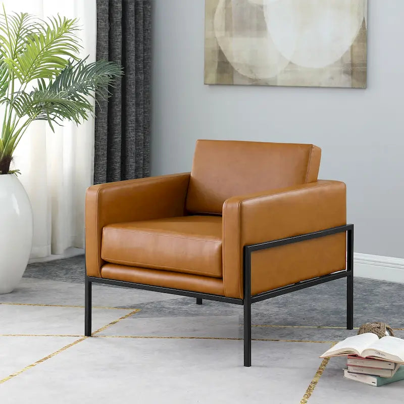 Modern Upholstered Club Chair w/Metal Frame