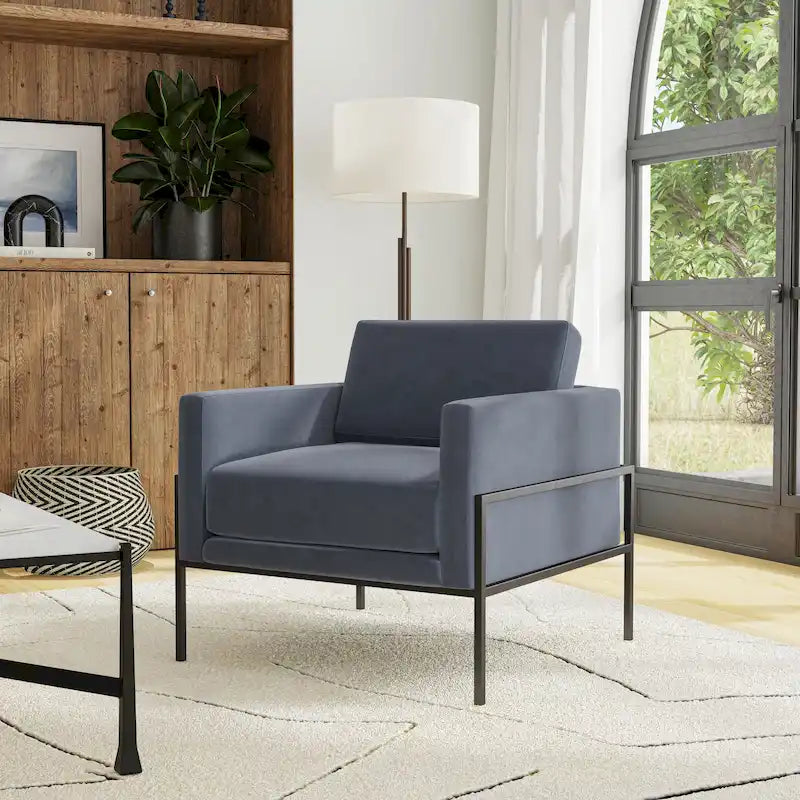 Modern Upholstered Club Chair w/Metal Frame