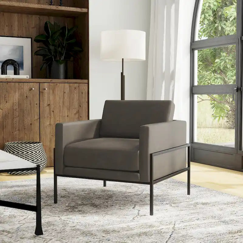 Modern Upholstered Club Chair w/Metal Frame