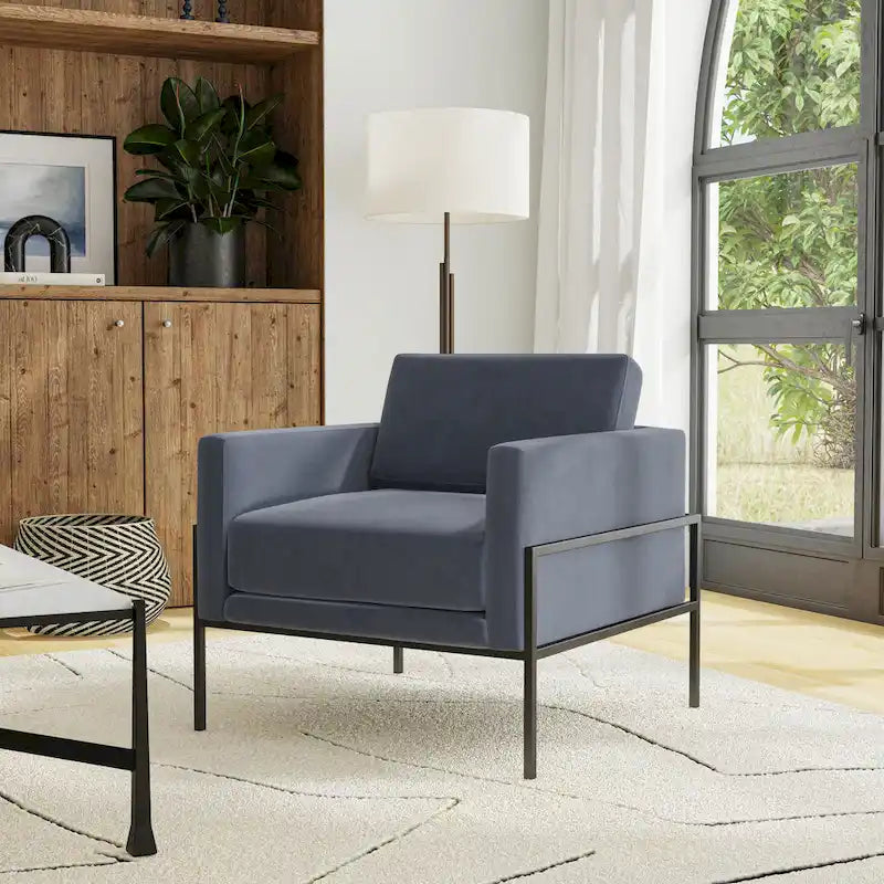 Modern Upholstered Club Chair w/Metal Frame