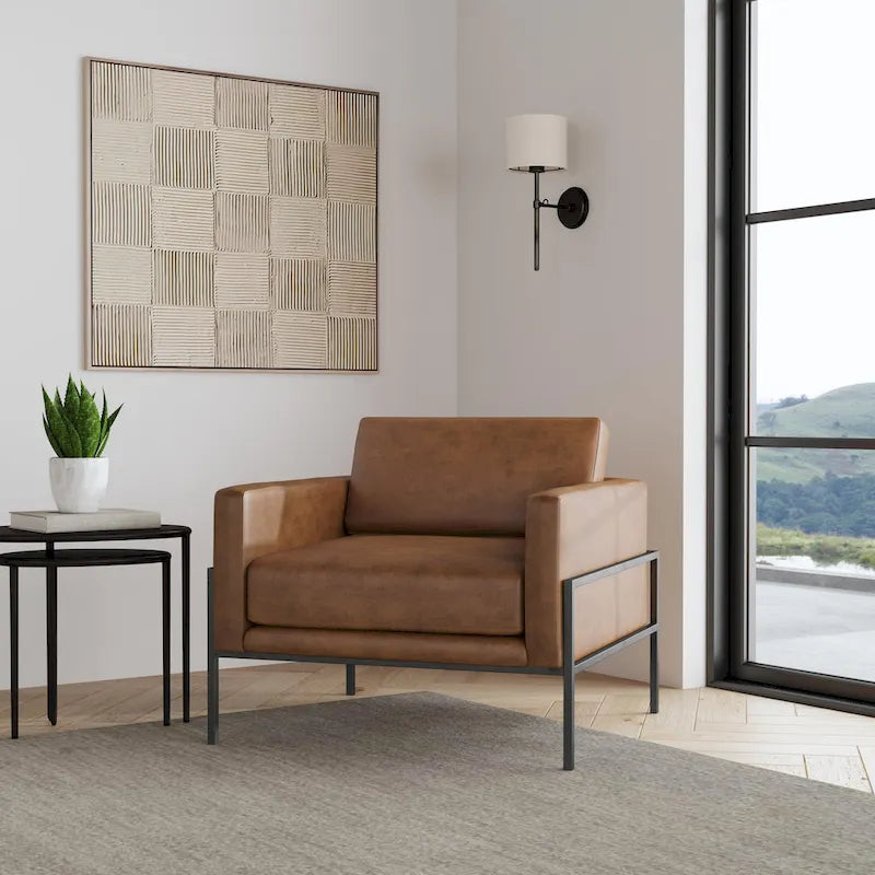 Modern Upholstered Club Chair w/Metal Frame