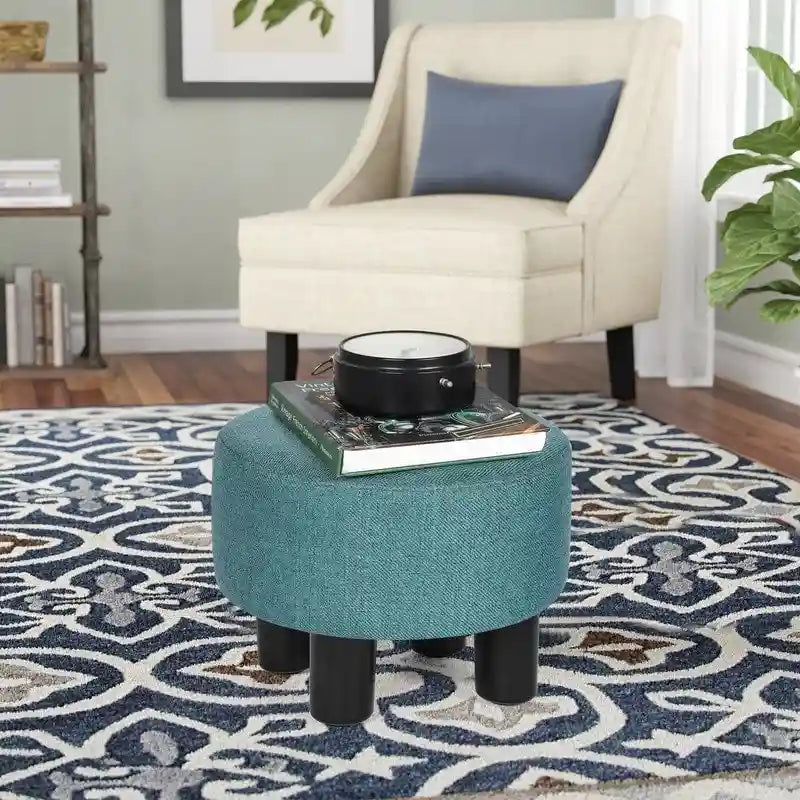 Modern Small Round Seat Fabric Ottoman Footrest Footstool