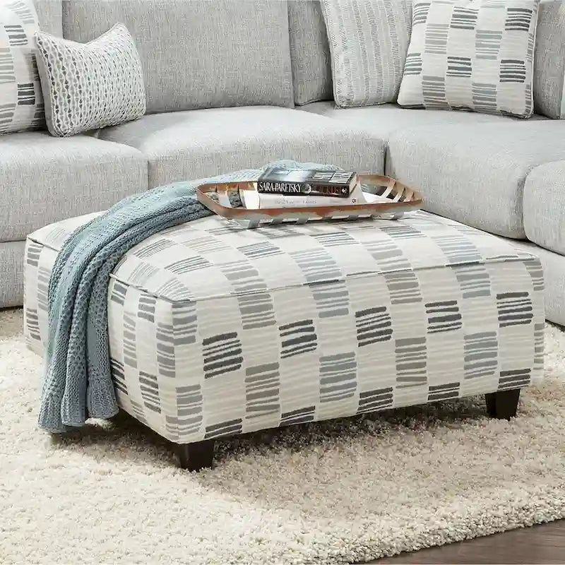 Eldan Transitional Grey Chenille Padded Cocktail Ottoman by Furniture of America