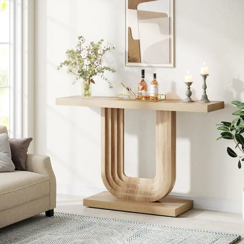 39 Wood Entryway Table with Geometric Base